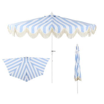 Beverly 9 ft. Designer Classic Scalloped Fringe Half Market Patio Umbrella